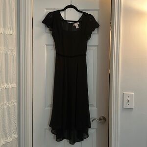 Band of gypsies black sheer lace detail waist tie gothic midi dress medium